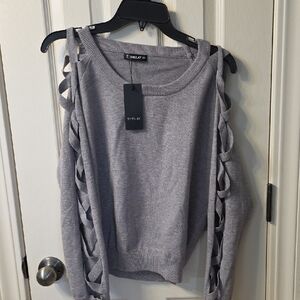 SHEILAY Gray Knit Sweater with Lattice Sleeves